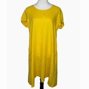 Flax 100%‎ Linen Shift Dress Size Small Yellow Short Sleeves Casual Minimalist